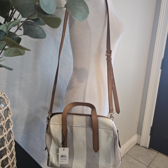 Fossil Women's Neutral Striped Sydney Satchel Crossbody Bag - Picture 9 of 9
